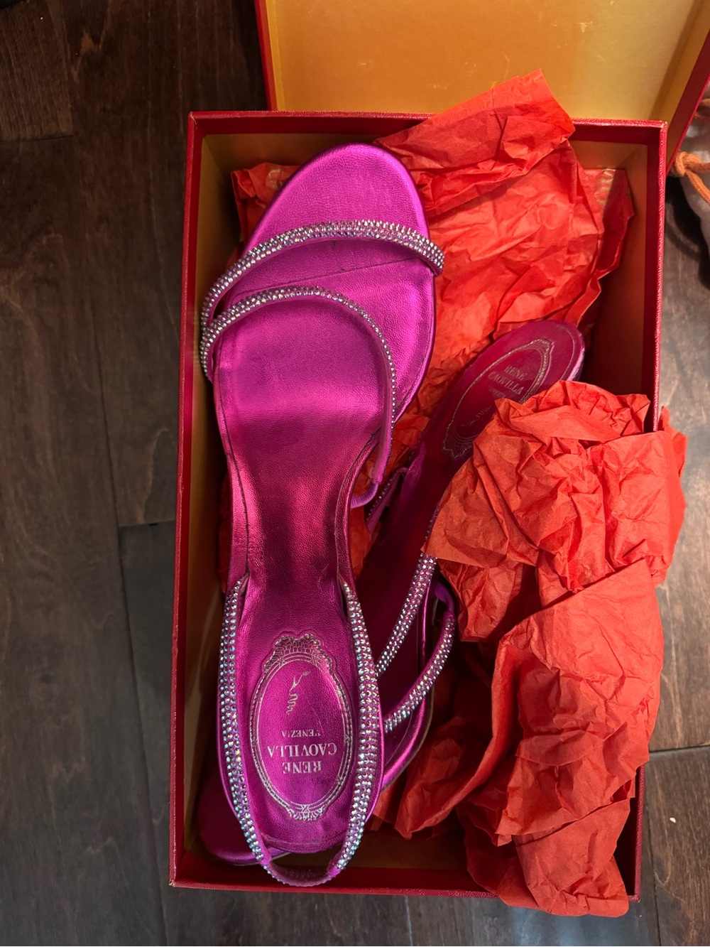 René Caovilla Pink Satin Crystal Slingback Heels Size 41